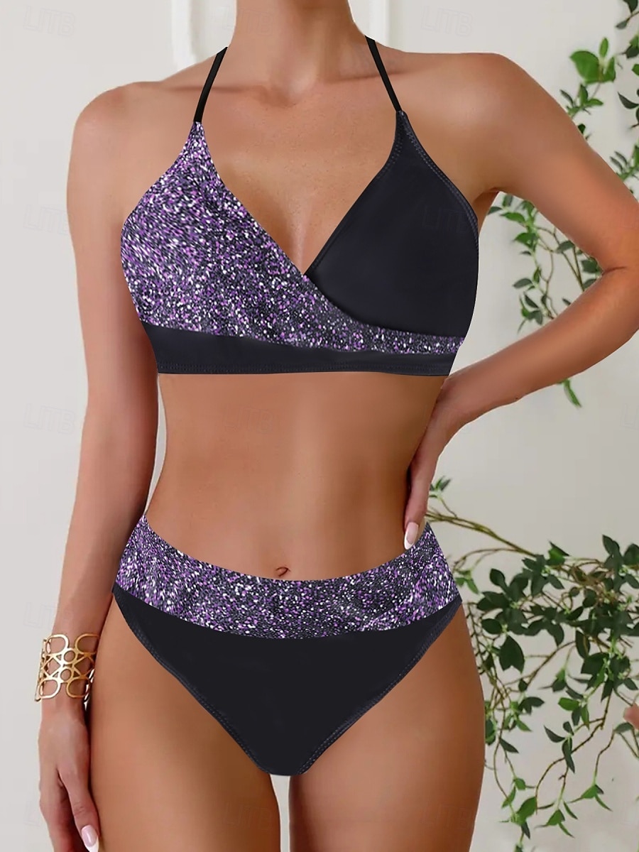 Kvinnors Tankini 2-delad baddräkt med fräck midjekontroll hög midja slank rygglös semester strandkläder halterneck ärmlös baddräkt 2026 - $19.99 –P11