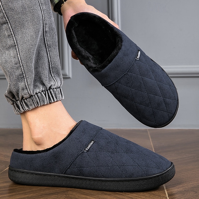 Per uomo Pantofole & Infradito Pantofole di peluche Foderato in pile Camminata Casual Quotidiano Pelle sintetica Caldo Confortevole Mocassino Nero Blu Inverno del 2026 a $24.99 –P12