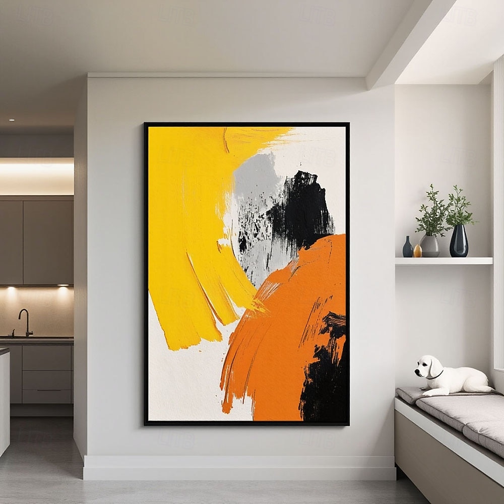 Großes gelbes minimalistisches abstraktes Gemälde mit Textur, schwarz-weiße 3D-Textur, abstrakte Kunst, Acryl-Gemälde, abstrakte Textur, moderne Kunst 2025 - $71.99 –P3