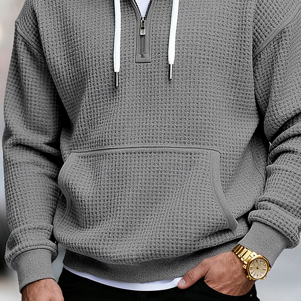 Per uomo Felpa con cappuccio Felpa con cappuccio a nido d'ape Felpa con cappuccio e zip corta Blu marino Grigio chiaro Grigio scuro Azzurro Con Cappuccio Semplice Tasca a marsupio Testurizzato Sport del 2026 a $28.99 –P4
