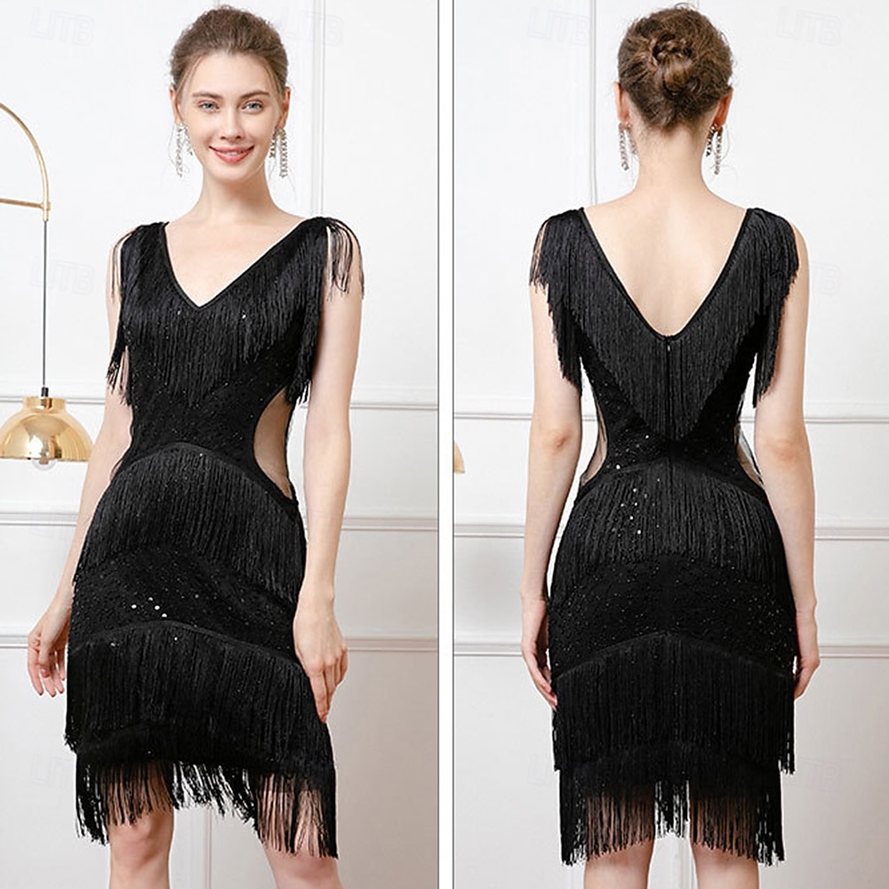 Roaring 20s 1920s Knee Length Flapper Dress Sleeveless The Great Gatsby Flapper Girl Sequins Fringe V Neck Fancy Dress Women's Christmas Carnival speakeasy Masquerade Retro Theme Party Adults Dress 2026 - $47.99 –P1