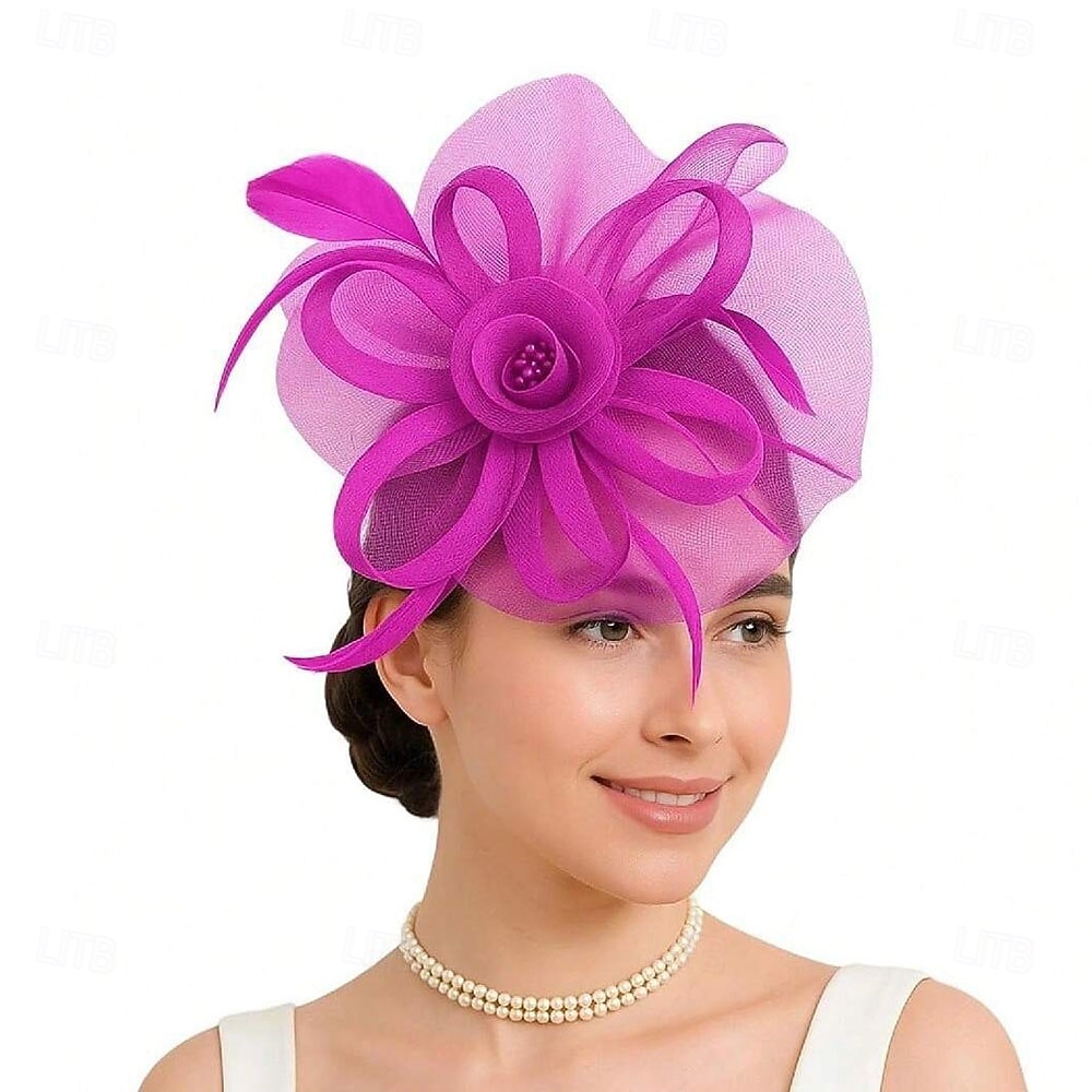 Čelenka Tyl Látka 30. léta Svatební Čajový dýchánek Dostih koktejl Elegantní Vinobraní S Peří Přílba Pokrývky Hlavy 2025 - $14.99 –P1