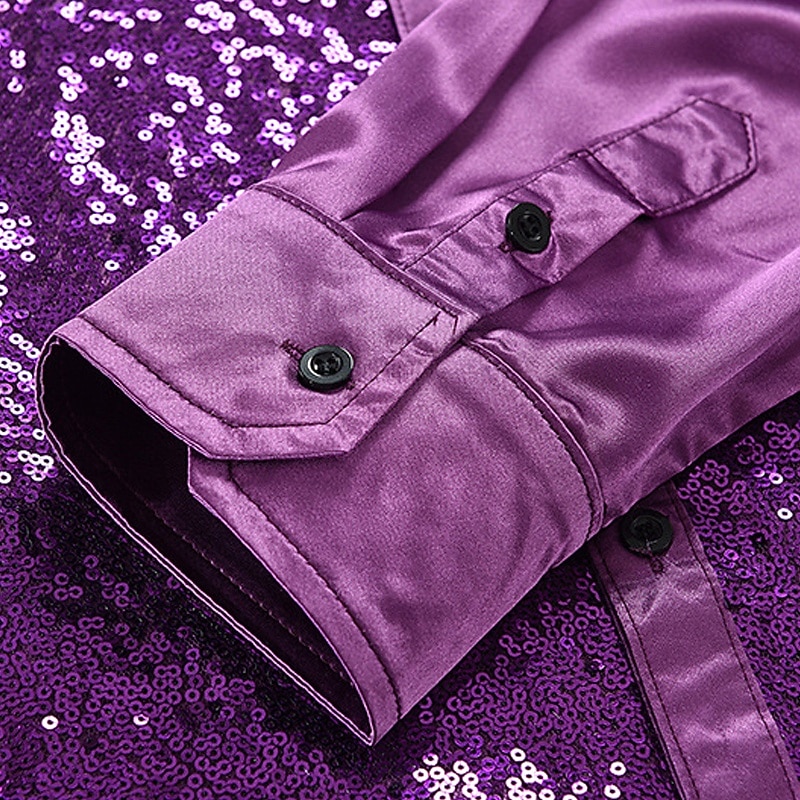 Herr Skjorta Satinskjorta Casual skjorta Knapp upp skjorta Balskjorta Slät Bröllop Fest Blå Purpur Långärmad Kavajslag Vår & Höst Alla årstider Kläder Paljett 2026 - $25.99 –P3