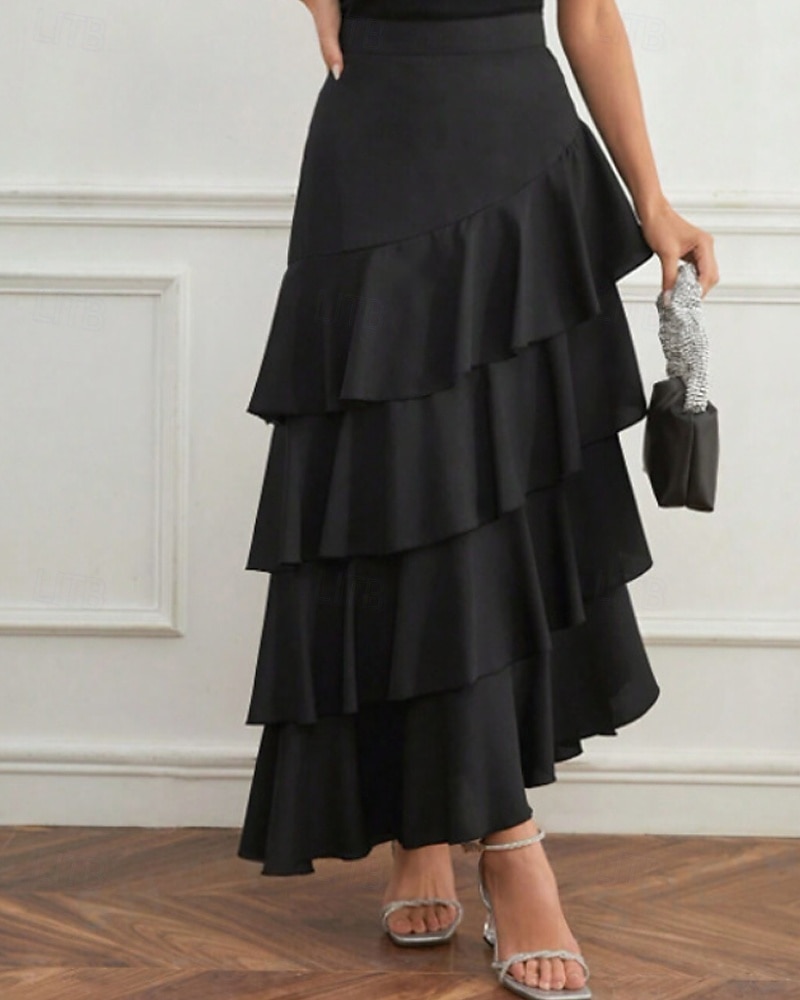 Per donna Elegante Moda Maxi Vita media Gonne Semplice Arricciato Inelastico Quotidiano Streetwear Vinaccia blu navy Nero Verde Estate del 2026 a $33.99 –P4