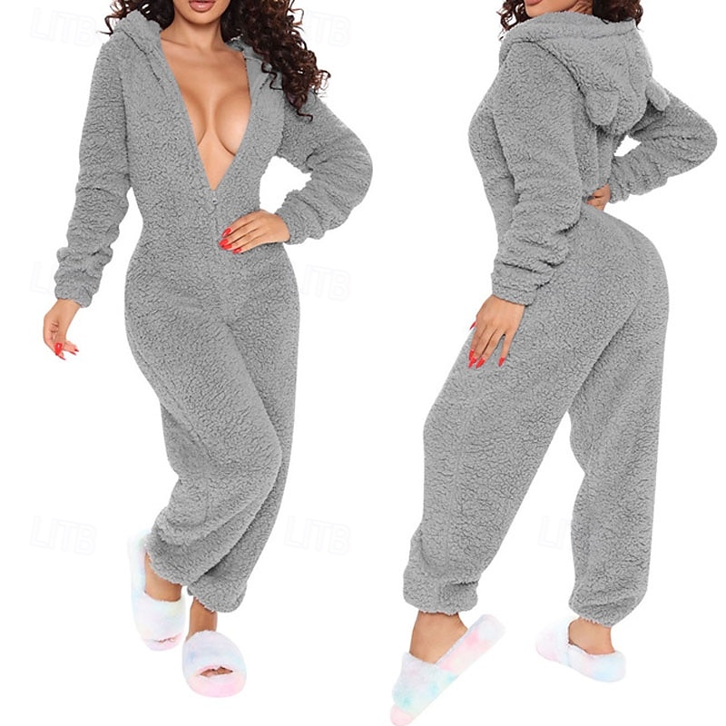 Women's Loungewear Onesie Warm Fashion Sexy Pure Color Zipper Hoodie Pant Vacation Home Street Sleeveless Crew Neck Blue Black White Red Brown Fall Winter Regular Fit 2026 - $37.99 –P6