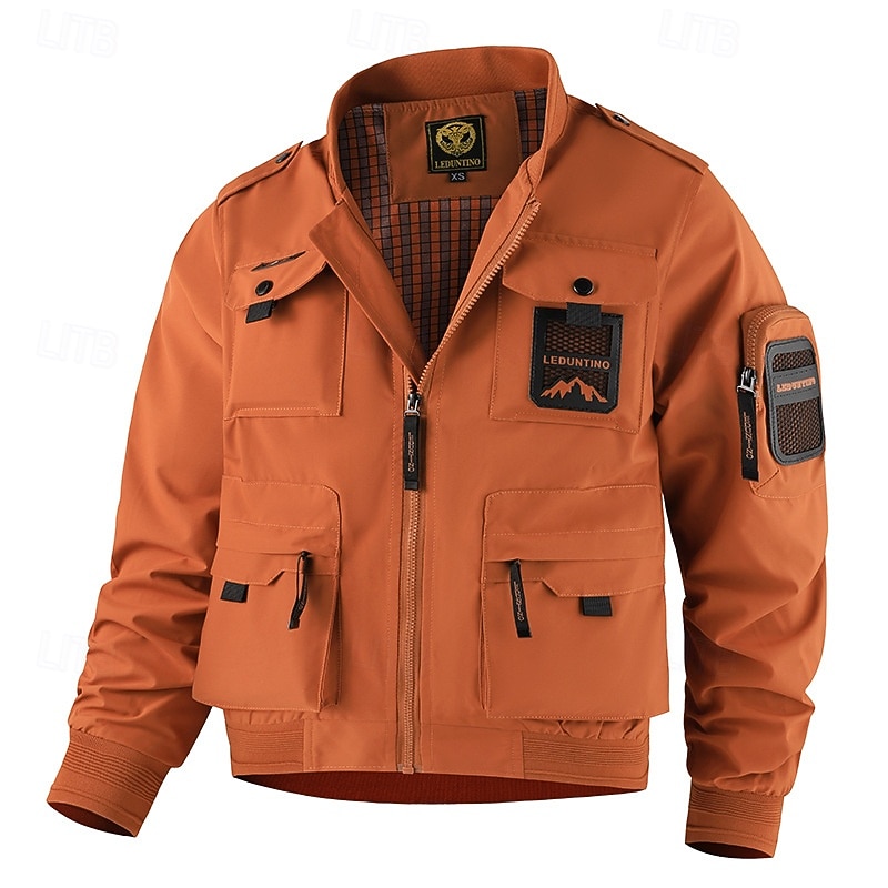 Homme Veste Légère Veste Cargo Veste Décontractée Vacances Quotidien Résistant à l'usure Avec Poches Automne Hiver Uni Mode Classique Col montant Régulier Noir Jaune Orange Bleu de minuit Beige Veste de 2025 ? $53.99 –P20