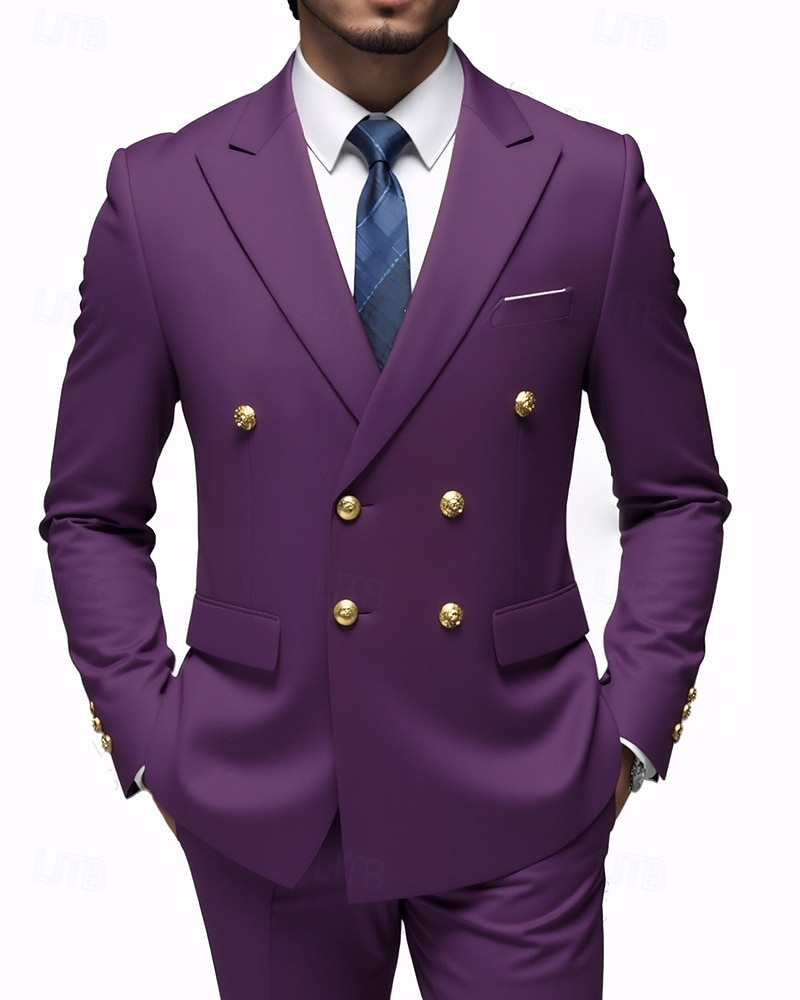 Herre Blazer + kjolebukser Blazer drakter Virksomhet Cocktailfest Bryllupsfest 2 deler Mote Fritid Vår Høst Polyester عادي Lomme Knapper Bekvem Dobbeltkneppet Blazer Blå Mørkegrå Svart Hvit 2025 - $114.99 –P10