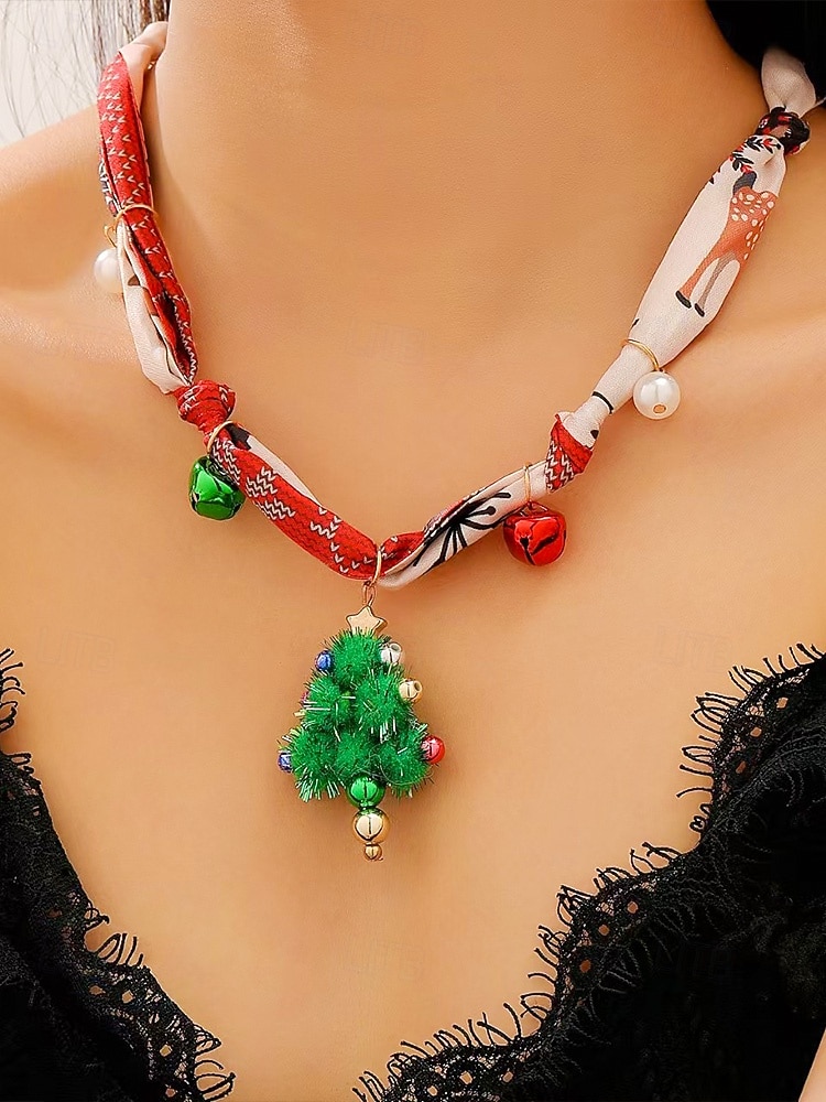 Naszyjnik świąteczny dla kobiet, wykonany ze stopu metali, tkaniny i akrylu, z motywem renifera, Świętego Mikołaja i choinki, idealny na przyjęcia świąteczne 2026 - $11.99 –P2