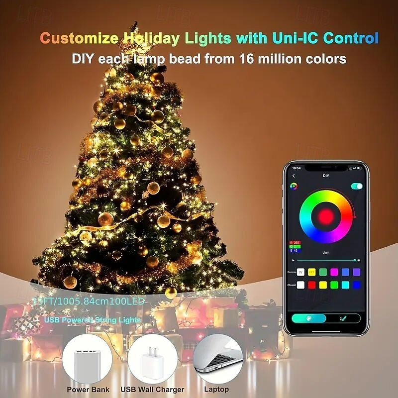 Smart Remote Control LED Fairy String Lights Support App Control USB Power Supply 200/100/50 LEDs Music Synchronization RGB Color Changing forWedding Home Bedroom Party Holiday Decoration 2026 - $25.99 –P6