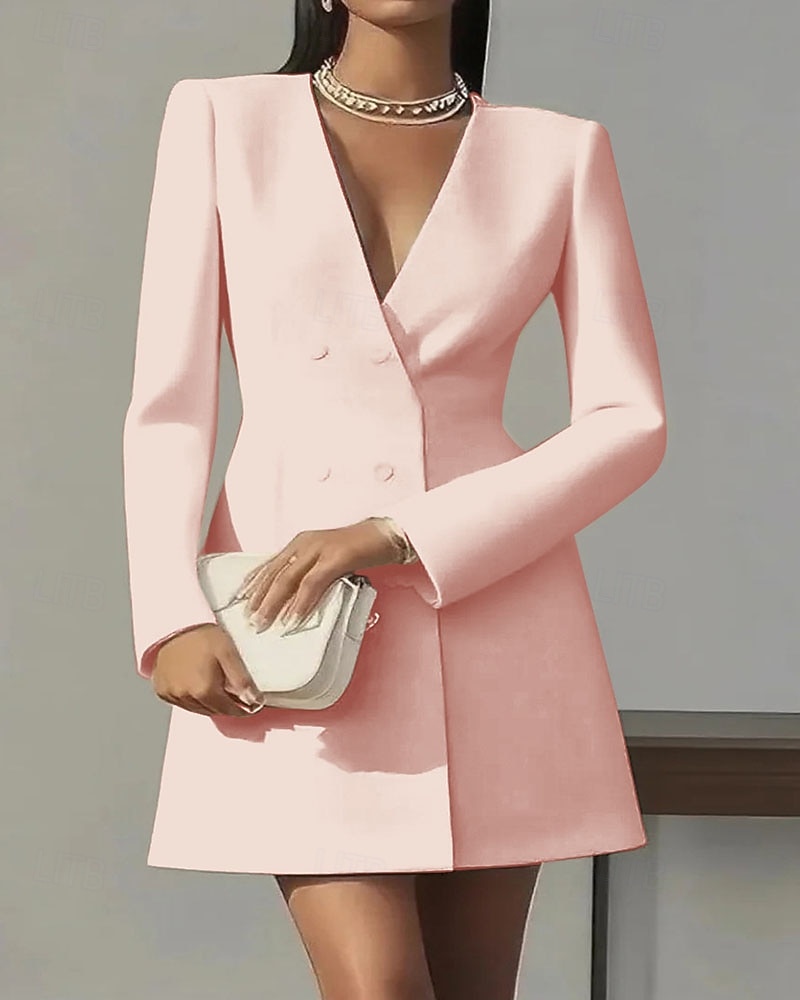 Dame Mini kjole Svart kjole Tubekjole Elegant Mote Moderne Daglig Kontor Ferie Normal عادي Langermet V-hals Blå Svart Hvit Rosa Vår Høst Vinter 2026 - $31.99 –P3
