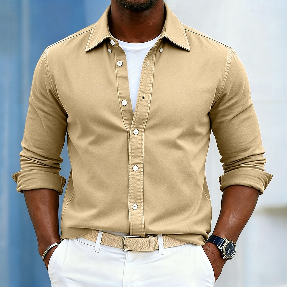 Men's Shirt Casual Shirt Button Up Shirt Acid Wash Shirt Navy Blue Gray Long Sleeve Plain Lapel Casual Daily Clothing Apparel Fashion Modern Smart Casual 2026 - $29.99 –P6