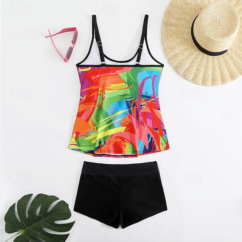 Women's Swimwear 2 Piece Shorts Swimsuit Backless Vacation Beach Wear Graphic Color Block V Neck Sleeveless Bathing Suits 2026 - $28.99 –P9