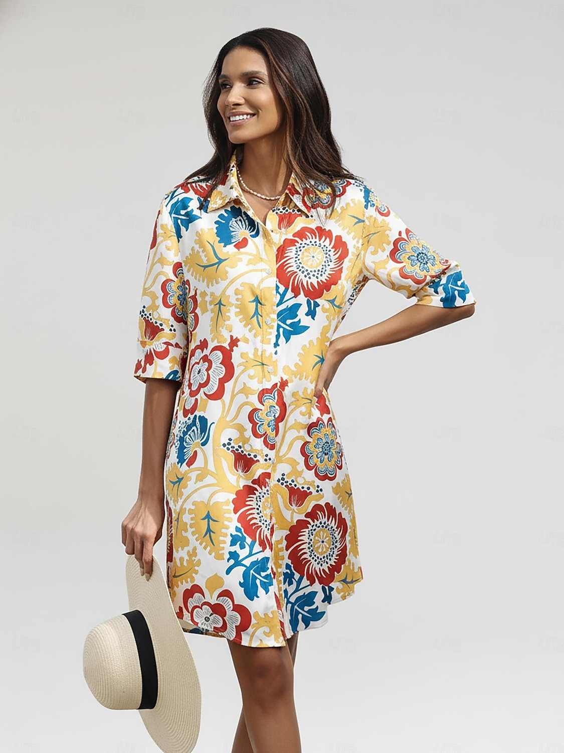 Vacation Satin Yellow Floral Print Shirt Mini Dress 2026 - $91.99 –P2