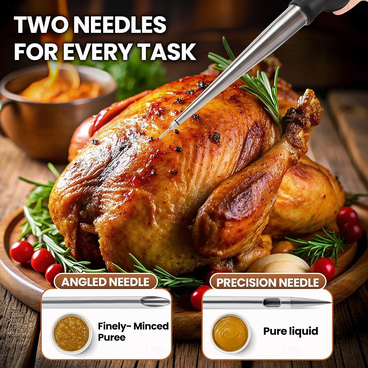 מחבת הודו מנירוסטה לבישול &מזרק מטבח - מזרק נוזלים חמים - מזרק בשר ומזון - גודל גדול עם 2 מחטים &2 מברשות ניקוי - כלי חיוני לחג ההודיה 2026 - $15.99 –P6