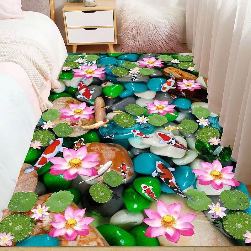 Area Rug 2d Area Mat 2D Flat Print Non Slip Quick Dry Rug with 3D Visual Floral ...