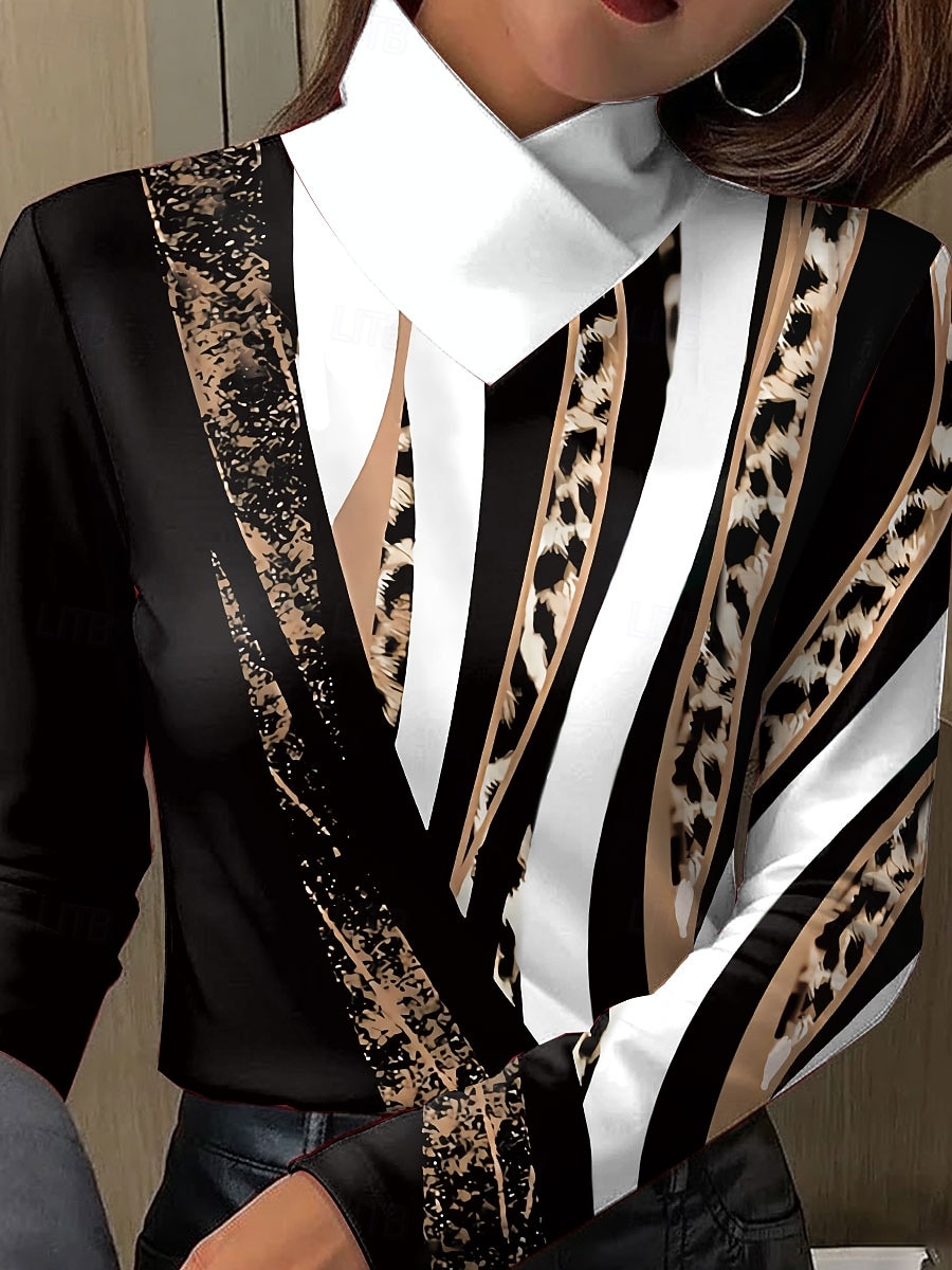 Dámské Tričko Tisk Grafika Leopard Geometrický Elegantní Vinobraní stylové Dlouhý rukáv Stojáček Běžné topy Denní Vodní modrá Fialová Trávová zelená Khaki Jaro Podzim Zima 2026 - $25.99 –P1