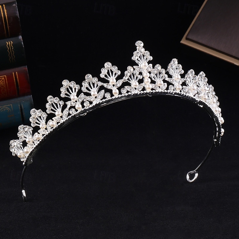 Crown Tiaras Headdress Alloy Wedding Birthday Elegant Cute With Rhinestone Pearl Headpiece Headwear 2026 - $11.49 –P5