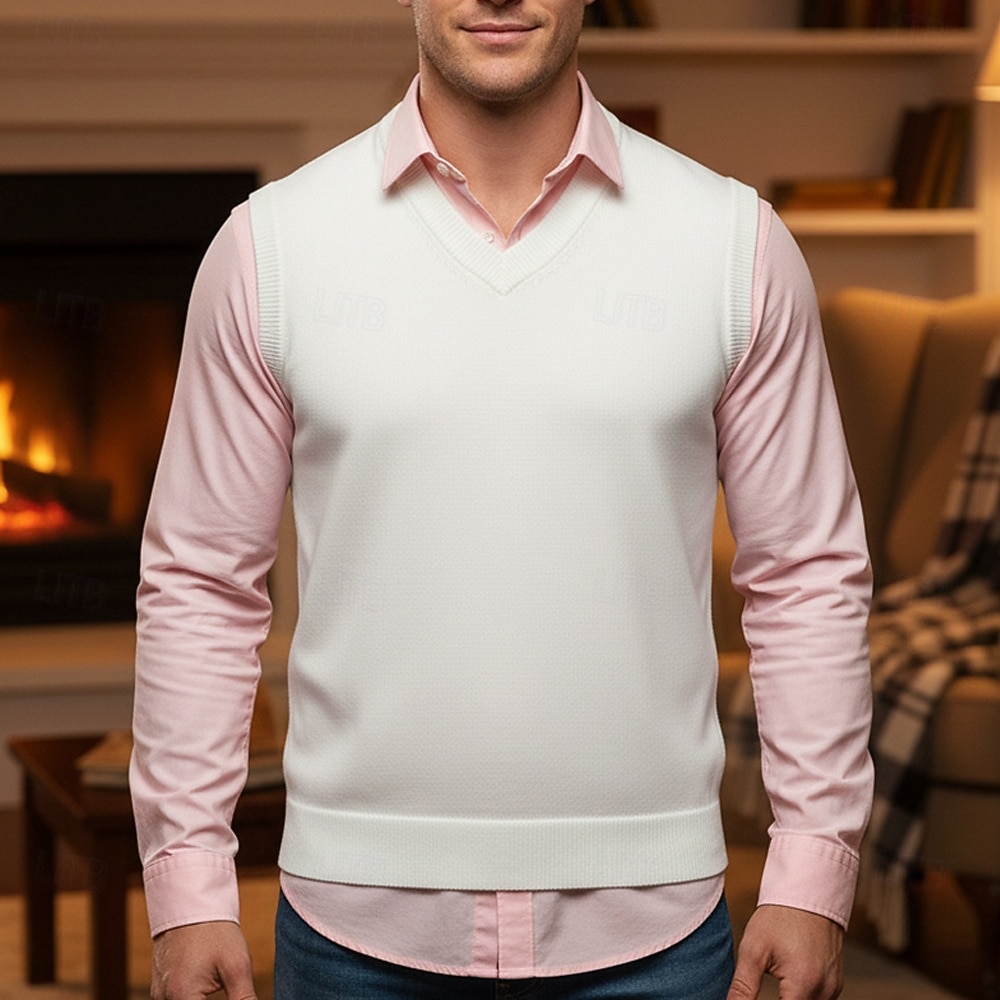 Voor heren Trui vest Jurk Trui Trui Gilet Gebreide trui Geribd breien Normale tops Gebreid Effen V-hals Modieus Casual Vakantie Alledaagse kleding Kleding Herfst Winter Zwart Wit M L XL 2026 - $20.99 –P2