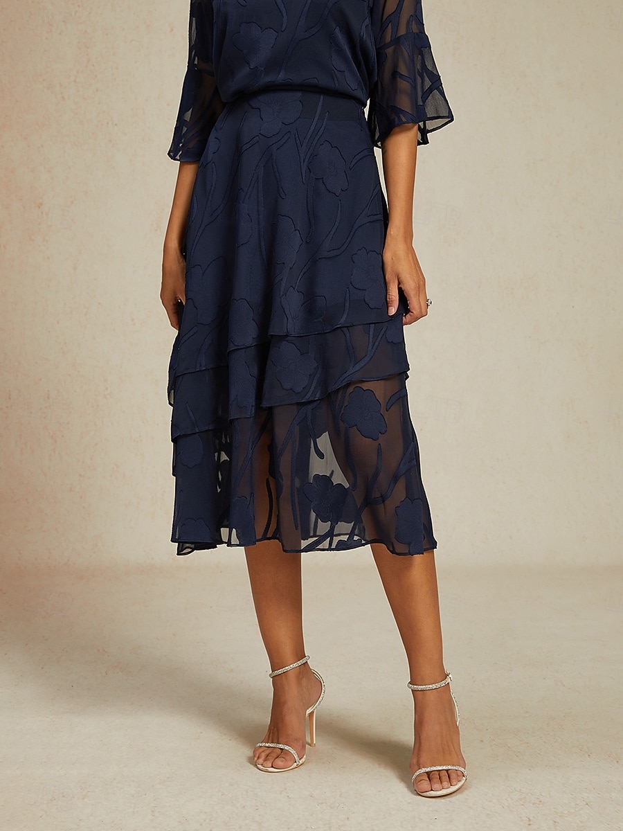 Γυναικεία Κομψό Καθημερινό Μίντι Μεσαία Μέση Φούστες Φλοράλ Δαντέλα Με Βολάν Ακανόνιστος γιακάς Μικροελαστικό Ημερομηνία Καθημερινά Βαθυγάλαζο Άνοιξη, Φθινόπωρο, Χειμώνας, Καλοκαίρι 2026 - $65.99 –P5