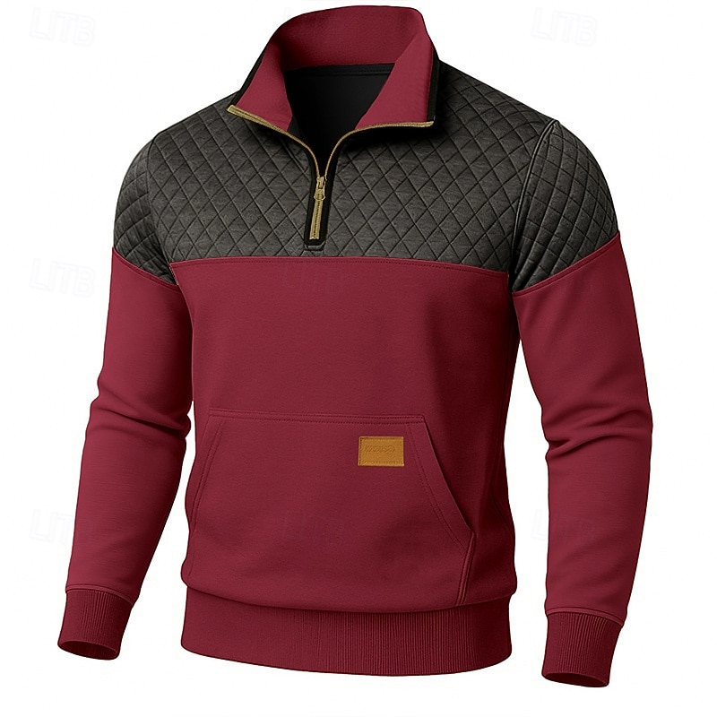 Męskie Bluza dresowa Bluza Waffle Zjechać na pobocze Bluza z zamkiem błyskawicznym Zieleń wojskowa Khaki Jasnoszary Ciemnoszary Klapa Równina Niejednolita całość Kolorowy blok Teksturowany Codzienny 2026 - $34.99 –P4