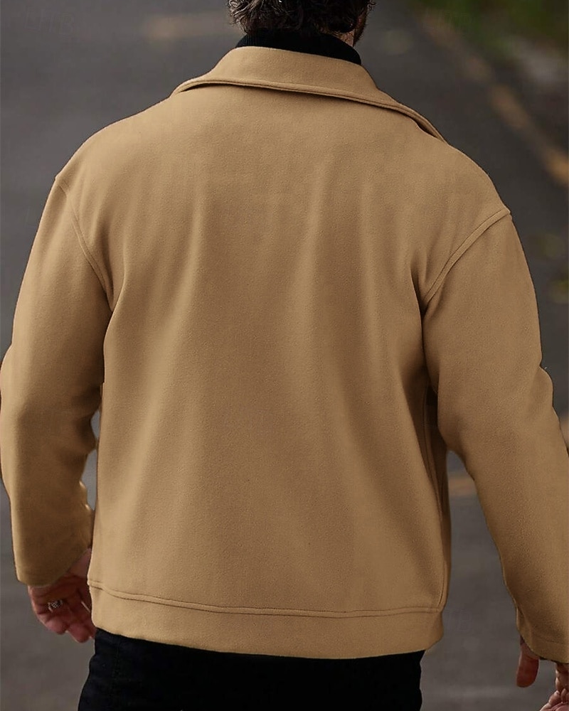 Men's Lightweight Jacket Casual Jacket Vacation Daily Breathable Pocket Spring Fall Plain Fashion Classic Lapel Regular Apricot Black Khaki Gray Jacket 2026 - $30.99 –P2