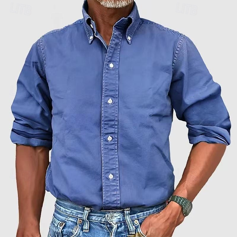 Men's Shirt Summer Shirt Casual Shirt Button Up Shirt Acid Wash Shirt Blue Pink Navy Blue Long Sleeve Plain Turndown Casual Daily Classic Clothing Apparel Cotton Fashion Business Modern Smart Casual 2026 - $29.99 –P4