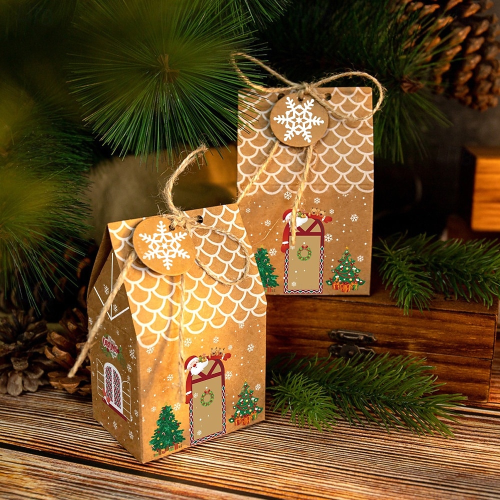 Christmas Gingerbread House Candy Boxes, 24pcs (3 Designs 8 Each, with Stickers), Kraft Paper Gift Boxes, Advent Calendar Packaging 2025 - $12.99 –P5