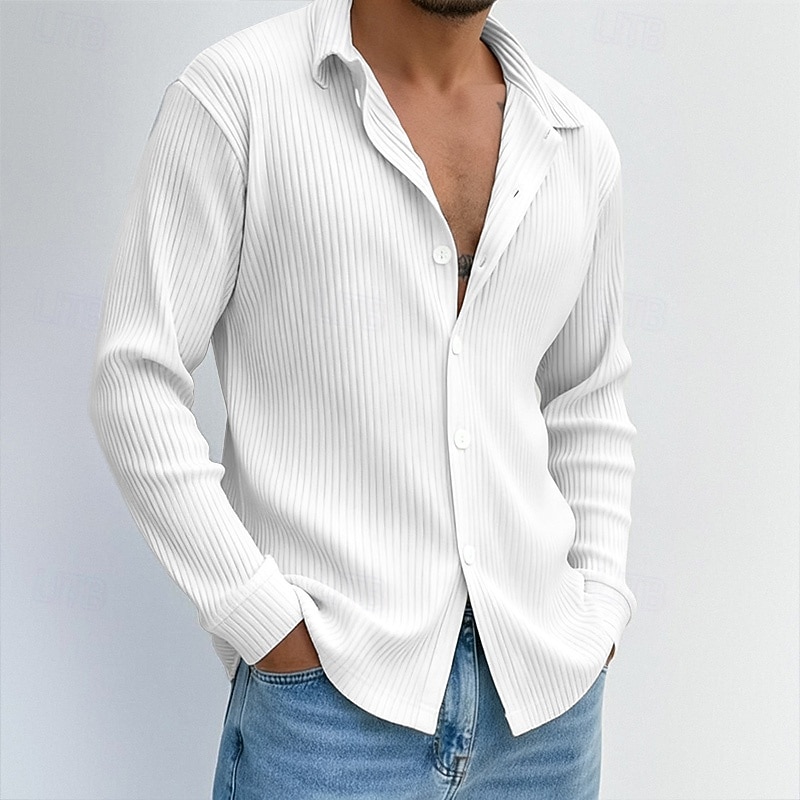 Homens Camisa Social Malha canelada Camisa casual Camisa de colarinho de banda camisa de botão Branco Azul Royal Cinzento Azul Claro Manga Longa Tecido Colarinho Casual Diário Roupa Moda Moderno de 2026 por $26.99 –P4