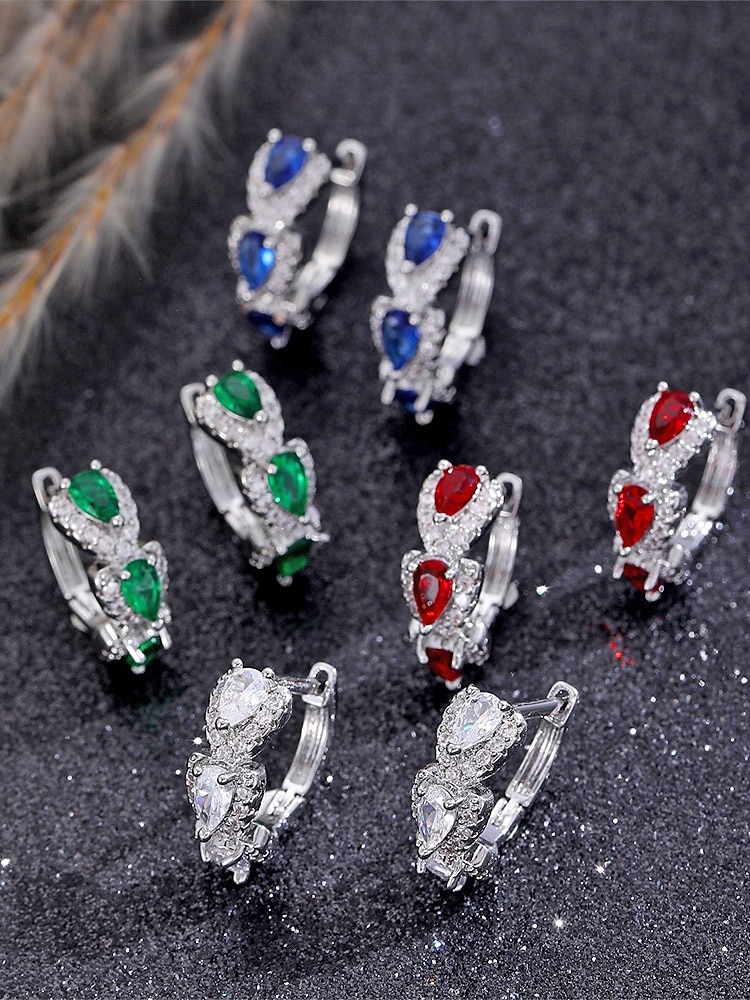 orecchini da donna in lega di zirconi - elegante design a forma di lacrima con pietre multicolori, perfetti come regali di Natale e San Valentino del 2026 a $9.99 –P5