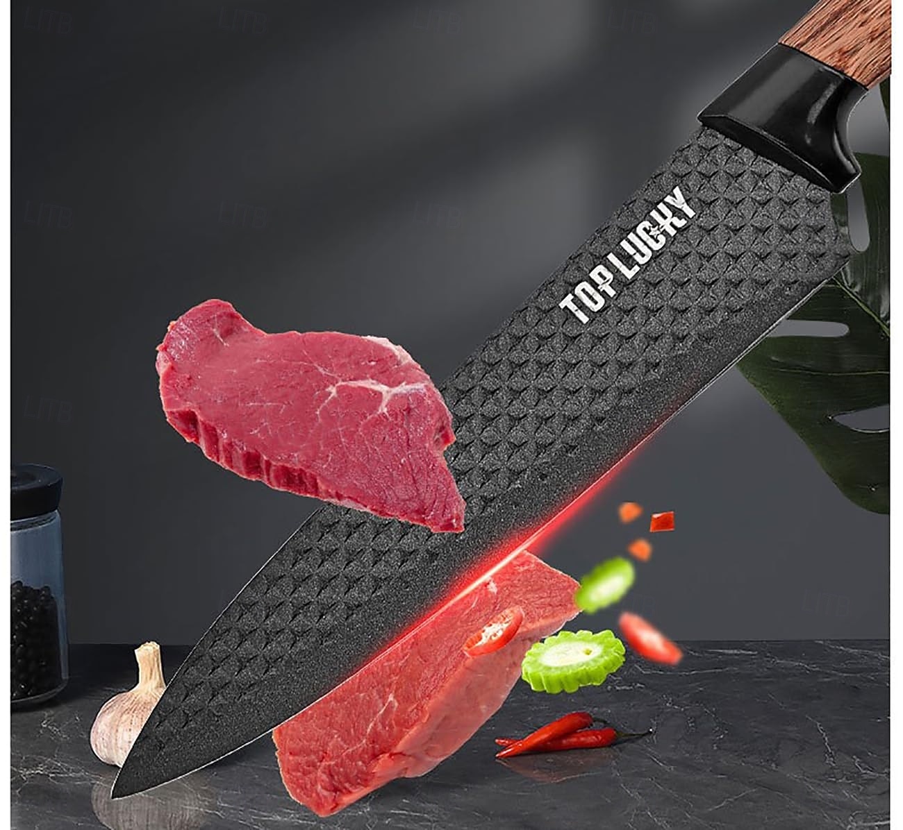 sada kuchyňských nožů, 6dílná luxusní sada nožů s dřevěným potahem, rukojeť s lehkou dřevěnou kresbou, nepřilnavý šéfkuchařský nůž z nerezové oceli s blokem na nože 2026 - $74.99 –P4