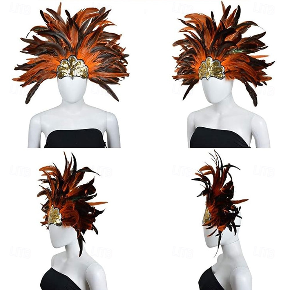 Carnaval 2026 Rio Carnaval Samba Accessoires Bruin Oranje Veer Hoofdband voor Dames - Gouden Pailletten Showgirl Hoofddeksel - Mardi Gras Accessoire Brazilië Festival Prestatie Kostuum 2026 - $16.99 –P4