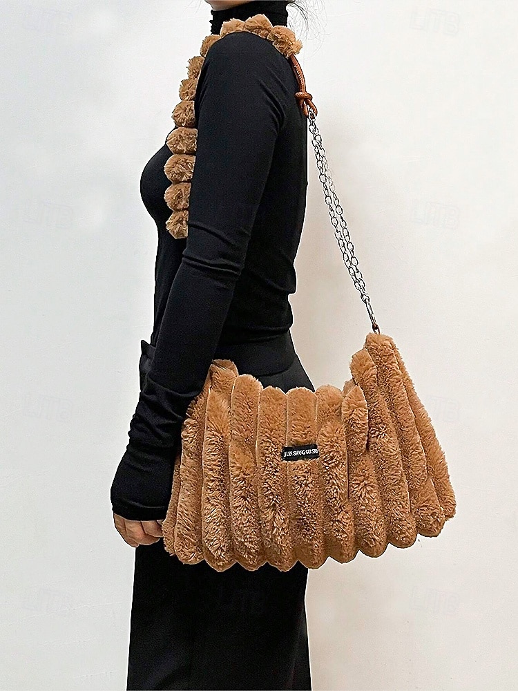 Women's Faux Fur Shoulder Bag, Multi-Color, Versatile Carry Styles, Fashionable Chain Strap, Ideal for Casual & Party Wear 2026 - $19.99 –P6
