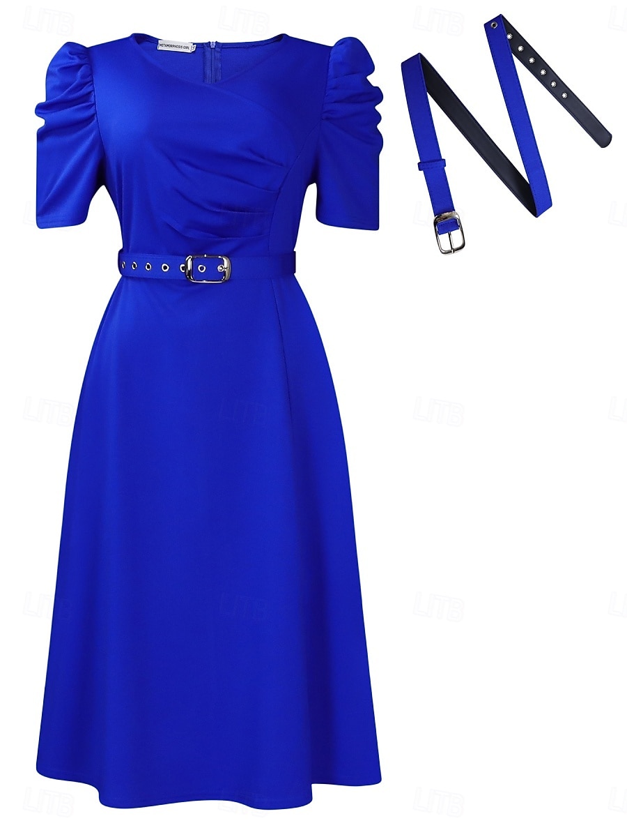 نسائي فستان ميدي فستان اسود فستان الحفلة أنيق موضة الحديث المكتب حفلة كوكتيل عادي سهل كم قصير V رقبة أزرق أسود أحمر أخضر الربيع الخريف الشتاء 2026 - $39.99 –P5