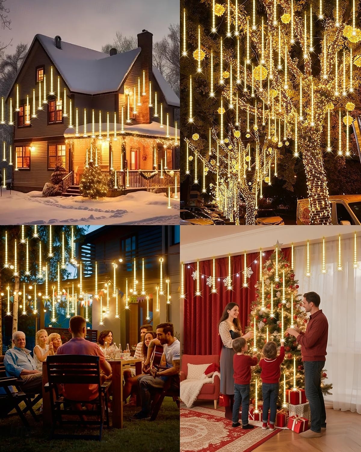 2-in-1 meteoriparven valosarja 30 cm * 16 putkea 384 led-helmeä sisä- ja ulkotiloihin sisäpihalle, puutarhaan, parvekkeelle, kuistille, räystäille, hääjuhla-tunnelmaan, koriste-valosarja matalajännitteiseen turvalliseen pistorasiaan 2026 - $30.99 –P7