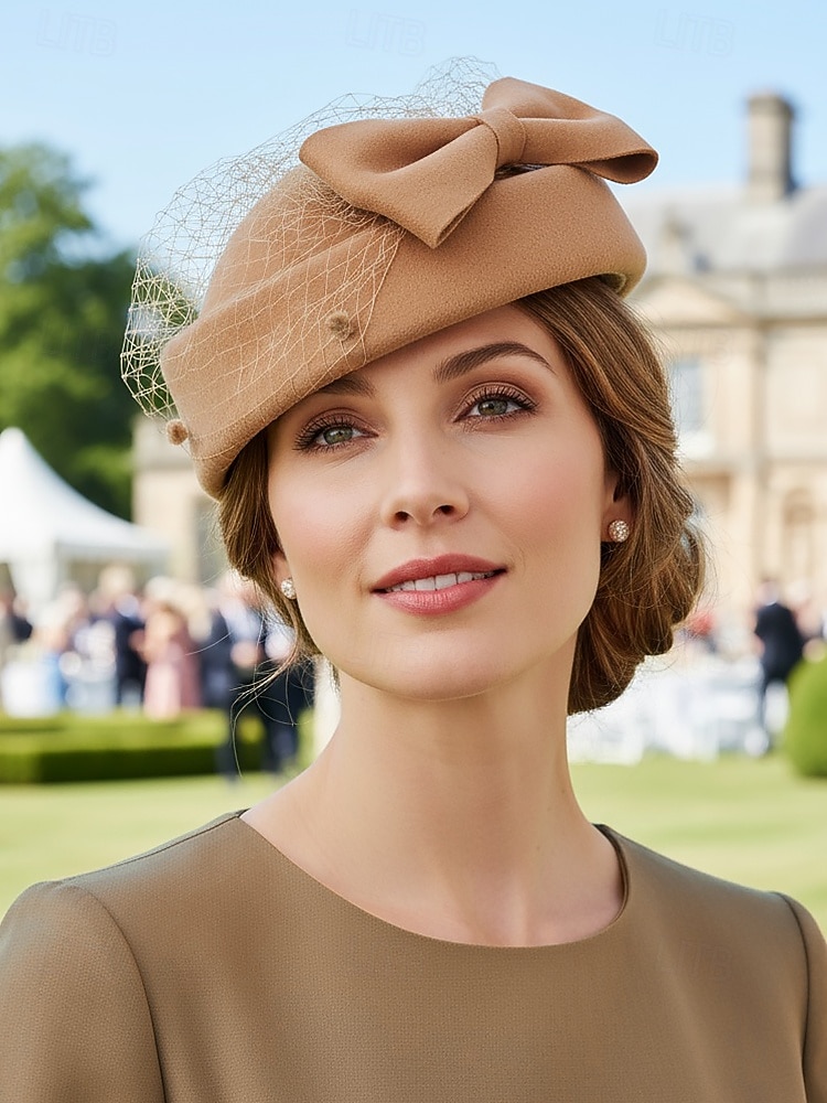 женская рождественская шапка из искусственной шерсти, с бантом и сеткой, несколько цветов для праздничных мероприятий, идеально подходит для торжеств и зимней моды 2025 - $14.99 –P4