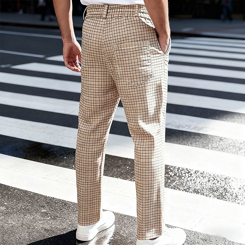 Men's Trousers Casual Pants Drawstring Pocket Elastic Waist Plaid Comfort Soft Outdoor Daily Holiday Fashion Classic Style Dark Khaki Light Khaki Micro-elastic 2026 - $24.99 –P15