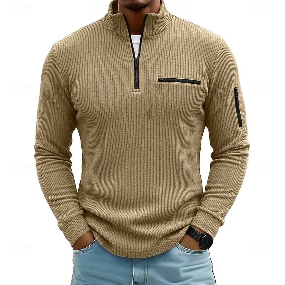 Per uomo Camicia di Velluto a Coste Polo con zip Sport all'Aperto Casuale Collo Alto Colletto Mao Manica Lunga Moda Essenziale Semplice Zip a un quarto Inverno Primavera & Autunno Autunno & Inverno del 2025 a $21.99 –P12