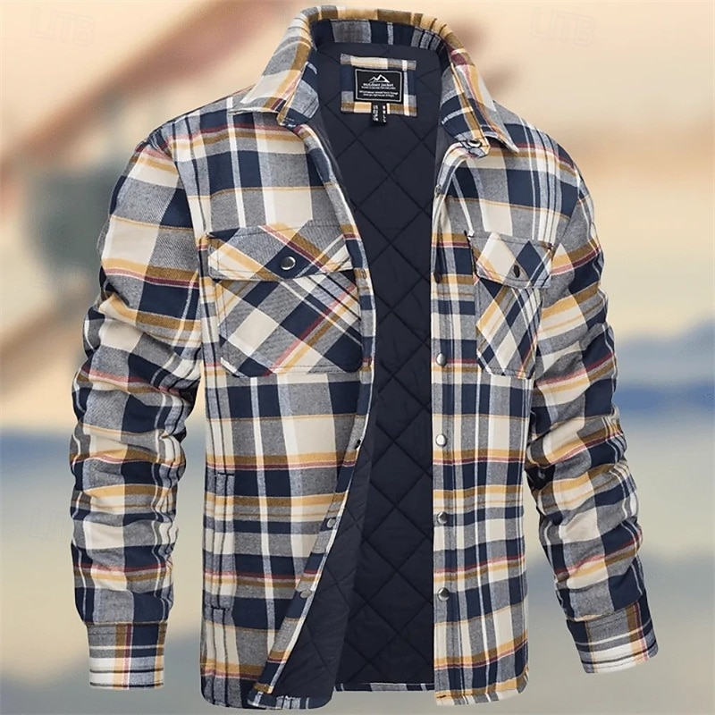 Herren Wintermantel Hemdjacke Freizeitjacke Outdoor Lässig Thermowarm Tasche Herbst Winter Herbst Winter Karomuster Streetwear Täglich Umlegekragen Regulär Weiß Burgunderrot Marineblau Himmelblau 2026 - $59.99 –P2