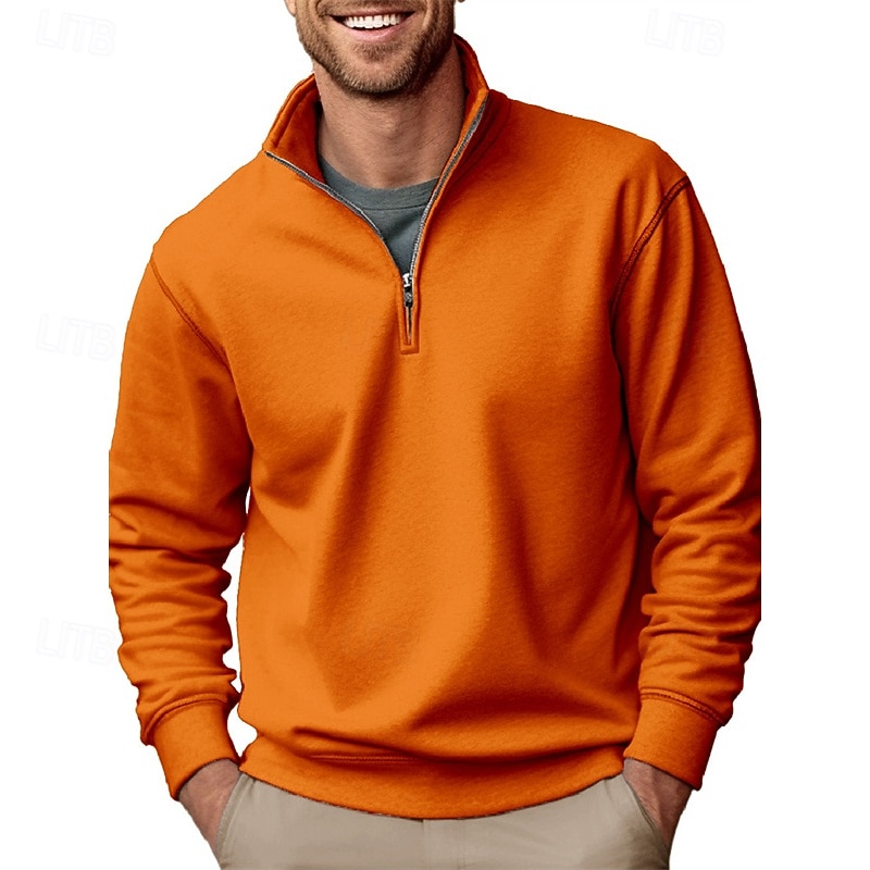 Voor heren Polo Poloshirts Vakantie Straat Kwart ritssluiting Lange mouw Modieus Basic Effen Lente Herfst Getailleerd blauw Zwart Wit Groen Lichtgroen Polo 2026 - $31.99 –P1
