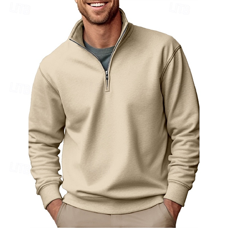 Voor heren Polo Poloshirts Vakantie Straat Kwart ritssluiting Lange mouw Modieus Basic Effen Lente Herfst Getailleerd blauw Zwart Wit Groen Lichtgroen Polo 2026 - $31.99 –P11