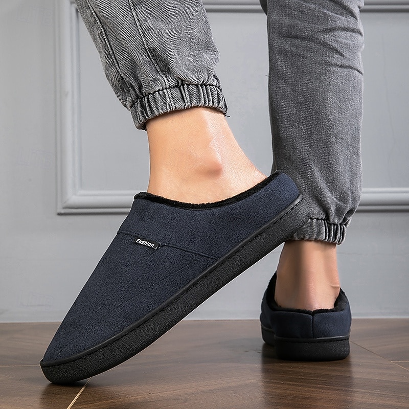 Per uomo Pantofole & Infradito Pantofole di peluche Foderato in pile Camminata Casual Quotidiano Pelle sintetica Caldo Confortevole Mocassino Nero Blu Inverno del 2026 a $24.99 –P9