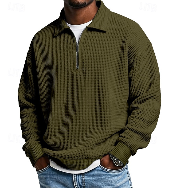 Per uomo Magliette Polo a Nido d'Ape Testurizzato All'aperto Casual Zip a un quarto Manica Lunga Moda Moderno Tinta unica Testurizzato Lavorato a maglia Primavera & Autunno Tutte le stagioni del 2026 a $24.99 –P3