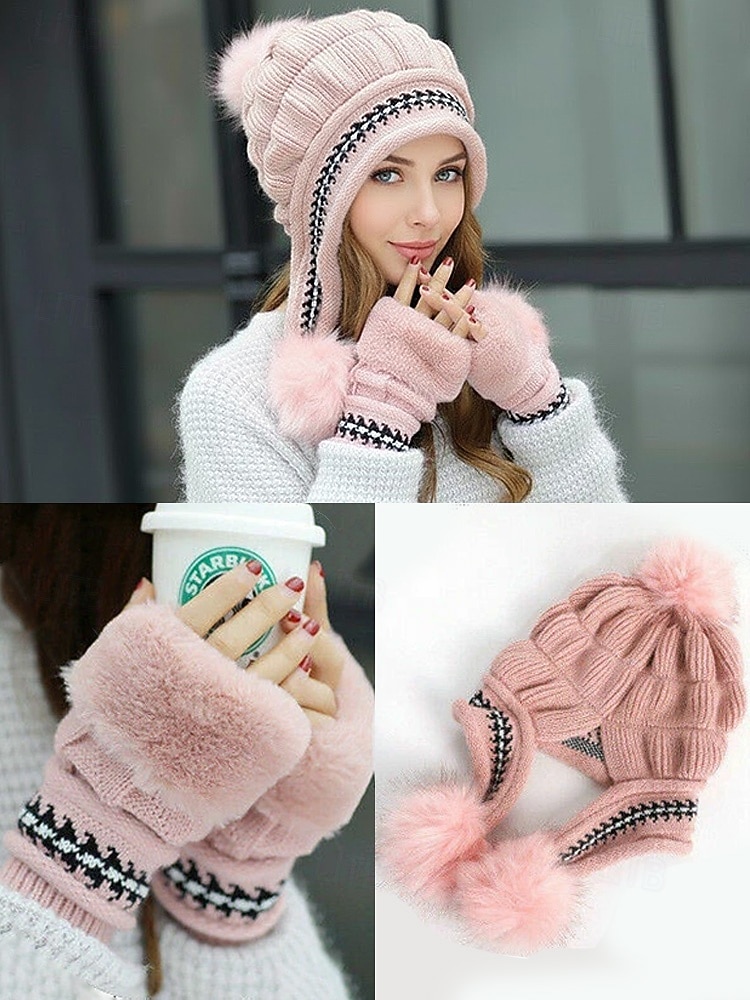 مجموعة قبعات وقفازات محبوكة لعيد الميلاد للنساء، متوفرة بألوان متعددة، مريحة وأنيقة، مثالية للأنشطة الخارجية في الشتاء وهدايا العطلات 2026 - $18.99 –P4