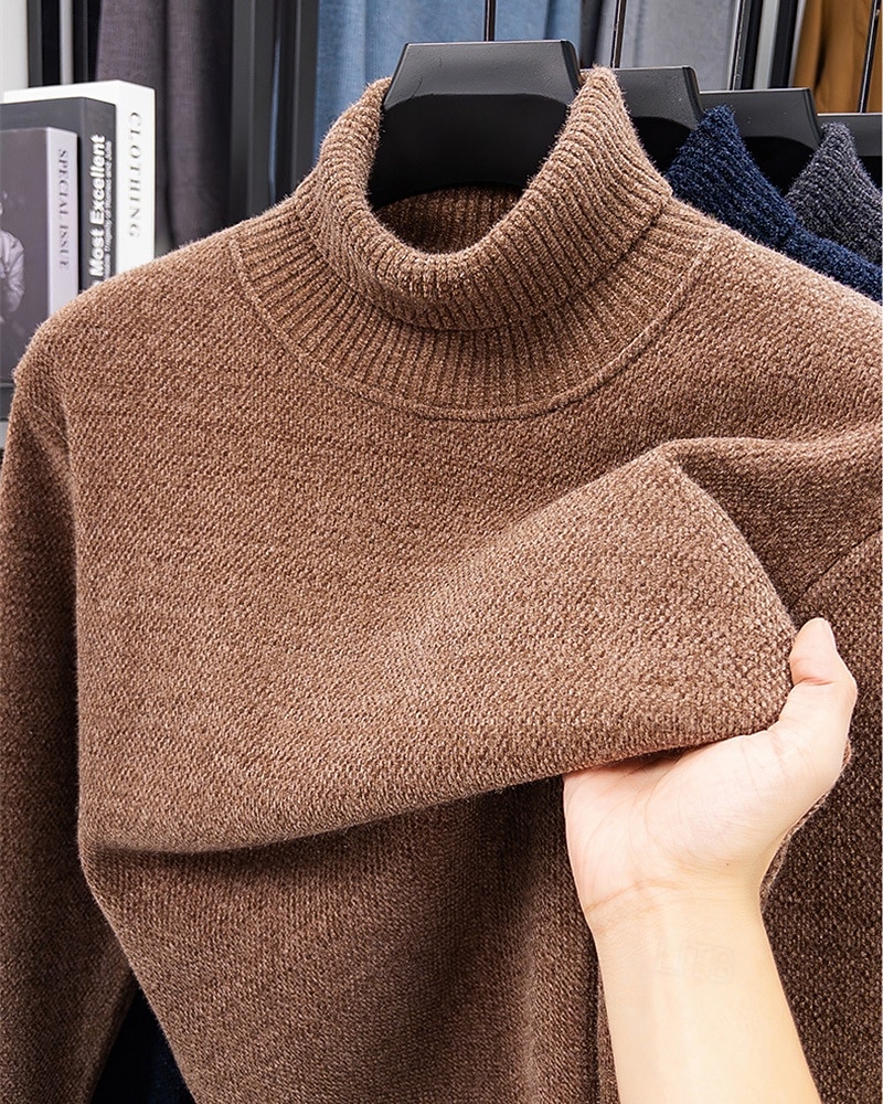 Herren Pullover Fleece Pullover Strickpullover Gerippt Stricken Normale Oberteile Gestrickt Einfach Rollkragen Mode Basic Urlaub Alltagskleidung Bekleidung Herbst Winter Schwarz Marineblau M L XL 2026 - $35.99 –P1