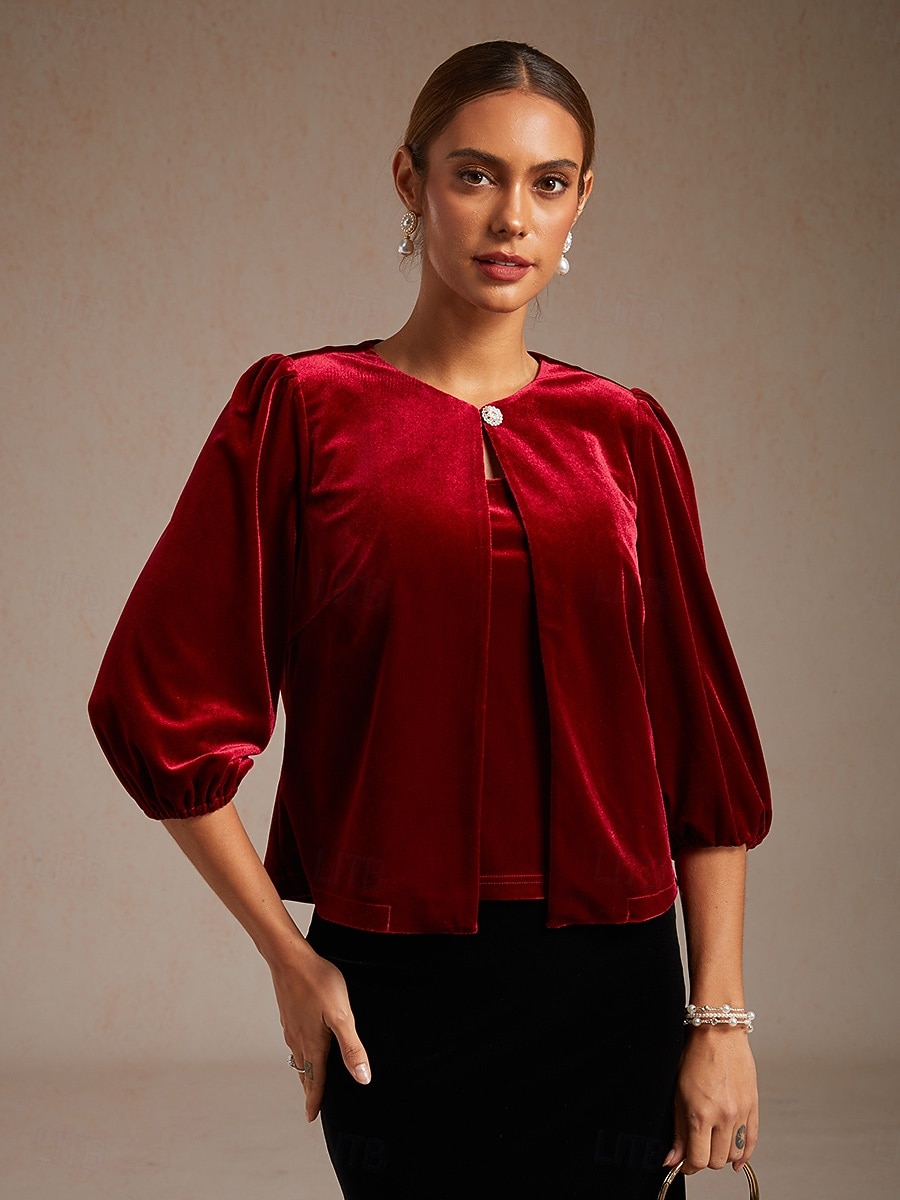 Vánoce Dámské Samet Tlačítko nahoru Oblečené topy Elegantní Večírek 3/4 délka rukávu Nahoře nabírané Tričkový Běžné topy Párty večerní šaty Dovolená Párty oblečení Fialová Jaro Podzim Zima 2026 - $25.99 –P9