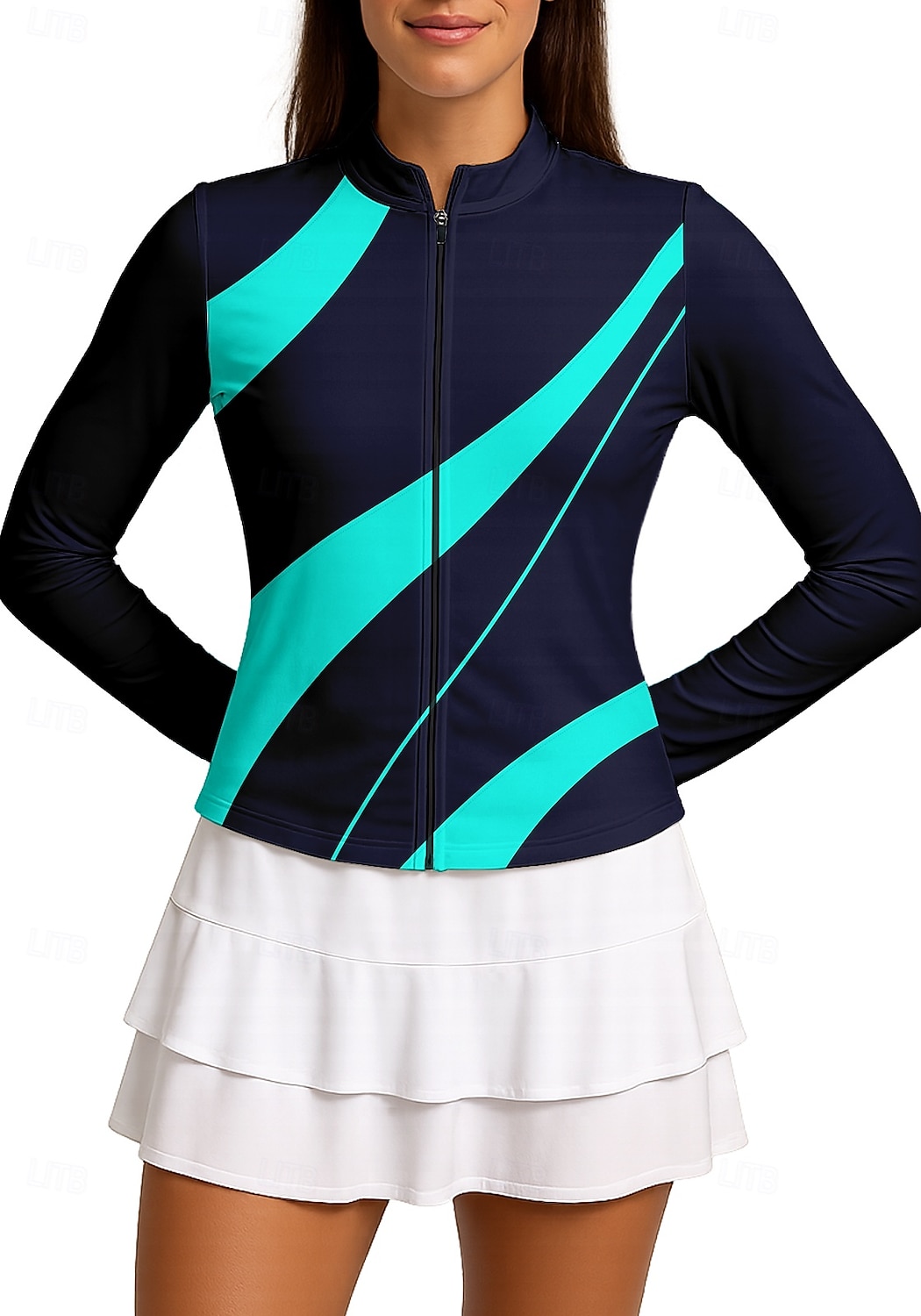 Mulheres Geométrica Camisa Esportiva Camisa de tênis Top de tênis Manga Longa Zíper Floral UPF50+ Resistente a UV Elasticidade Alta Pavio Humido Respirável Voleibal Tênis Golfe Gola Alta Colarinho de 2026 por $20.99 –P1