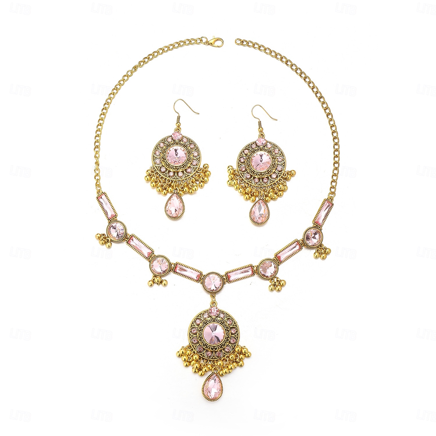 Parure traditionnelle indienne de collier et boucles d'oreilles ornée de pierres précieuses colorées et de perles - bijoux de mariée et de fête de 2025 ? $18.99 –P5