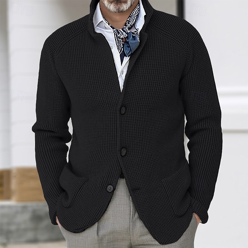 Per uomo Felpa Cardigan A Coste Maglia Top Regolari Lavorato a maglia Bottonato Semplice Colletto Mao Vacanza Moda Casuale Abbigliamento quotidiano Abbigliamento Primavera & Autunno Blu Nero S M L del 2026 a $30.99 –P5