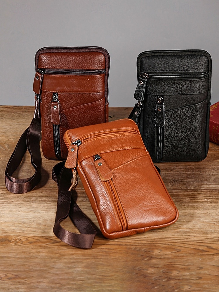 Herren-Umhängetasche und Gürteltasche aus echtem Leder – vielseitig einsetzbar, stilvolles Design, strapazierfähig, in verschiedenen Farben erhältlich, für Alltag und Reisen 2026 - $11.99 –P3