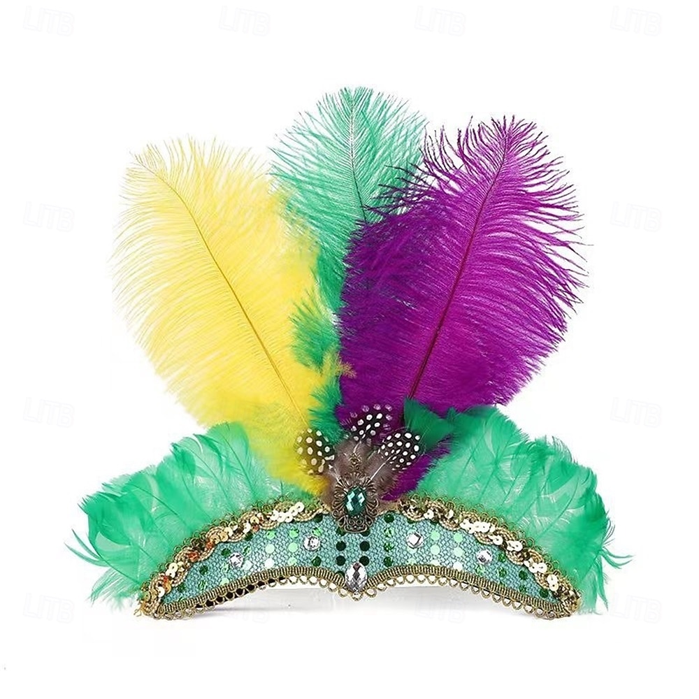 Carnival 2026 Rio Carnival Samba Accessories Hot Pink Ostrich Feather Headdress for Women - Sequin Rhinestone Headpiece - Carnival Showgirl Mardi Gras Costume Brazil Festival Performance Costume 2026 - $15.49 –P17